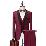 Burgundy Suit Men's Suit Set Stage Suit Dress Host Performance Groom Best Man