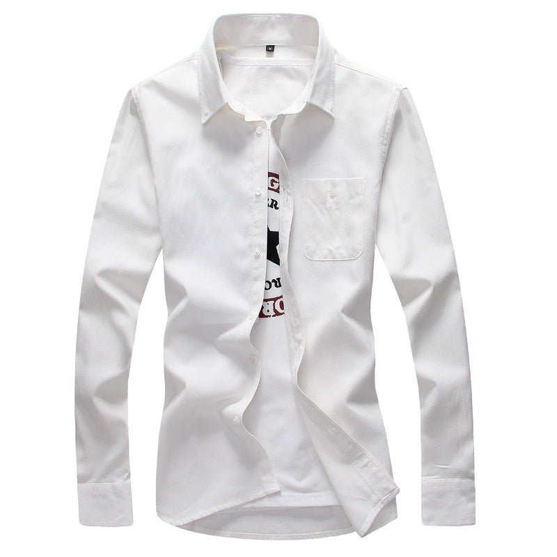 Men's Spinning Solid Color Shirt Large Size Retro Youth Fashion Casual Long Sleeve Slim Fit Shirt Men Shirt