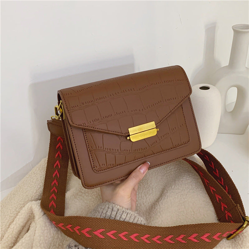 Small Square Bag Retro Easy Matching Single Shoulder Wide Strap Crossbody Bag