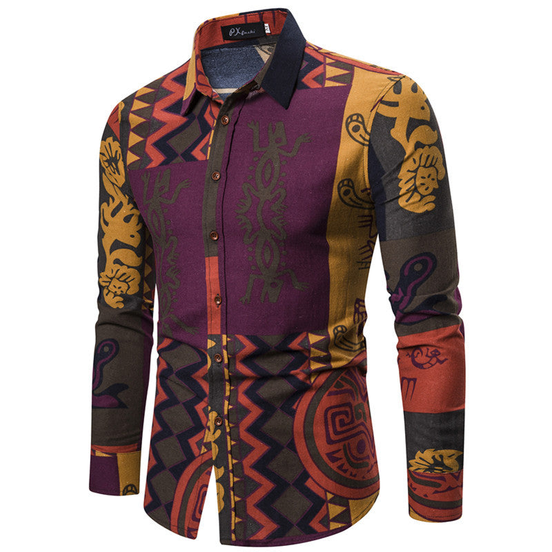 Men's Shirt Youth Color Printing Men's Casual Long Sleeve Fashion Slim Fit Men's Large Size Men Shirt
