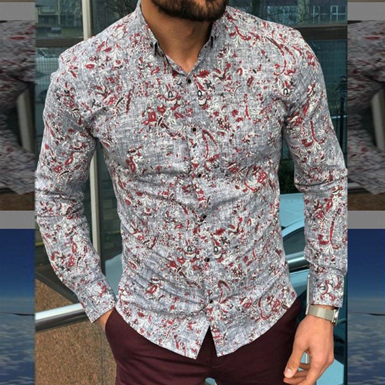 Men's Long Sleeve Shirt Gray Printing Leisure Travel Top