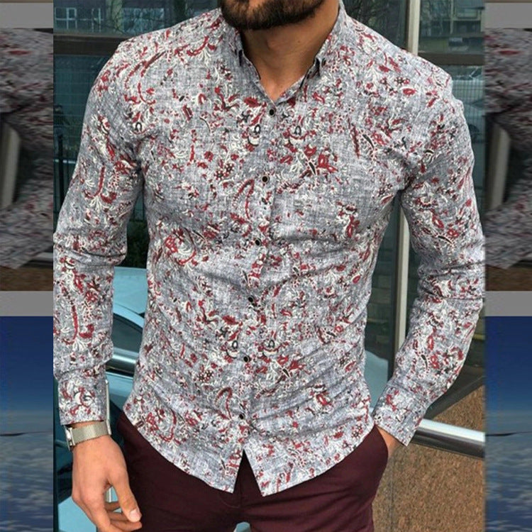 Men's Long Sleeve Shirt Gray Printing Leisure Travel Top