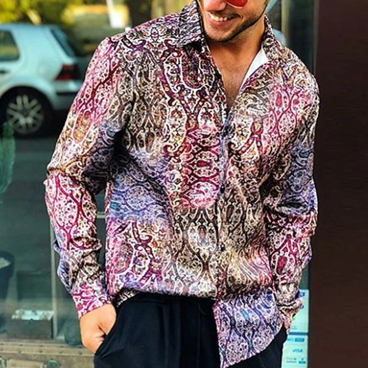 Printed Long-Sleeved Shirt Casual Travel Fashion Men's Clothing