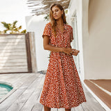 Russian Style Dress Summer Polka Dot Short Sleeve Dress Shirt Collar Skirt