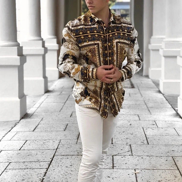 Men's Shirt Casual Business Long Sleeve Printing Loose Shirt