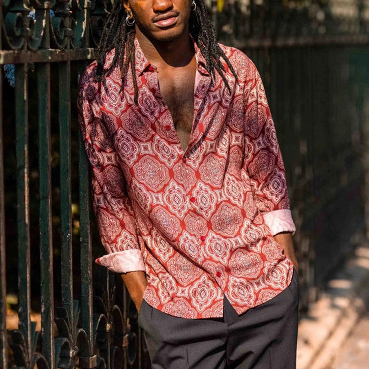 Men's Loose Japanese Style Digital Printing Shirt Men's Casual Shirt