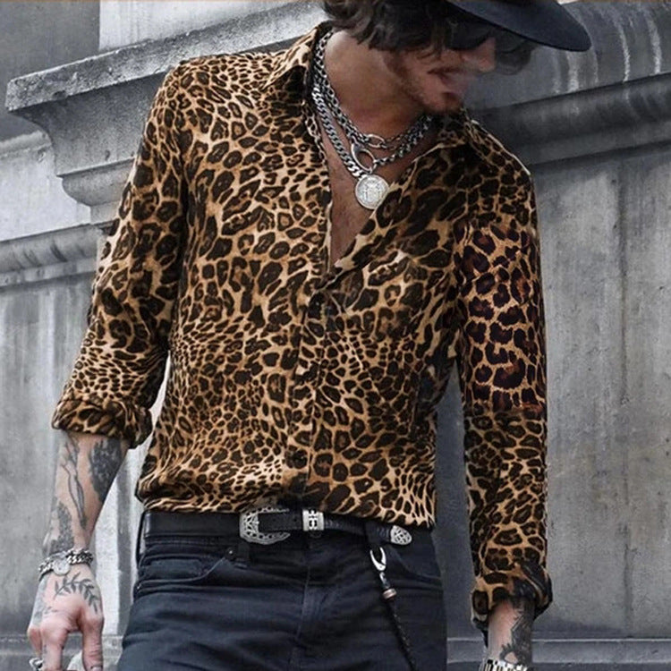 Men's Shirt Leopard Print Long-Sleeved Shirt Casual Vacation Men's Clothing