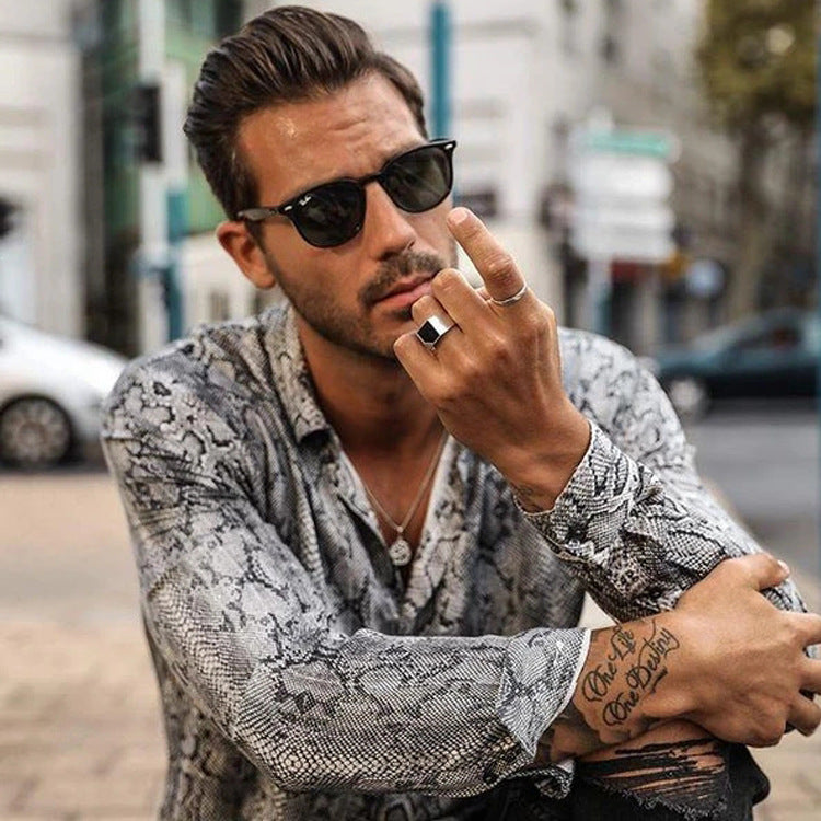 Men's Shirt Printed Serpentine Long-Sleeved Cardigan Casual Vacation Top