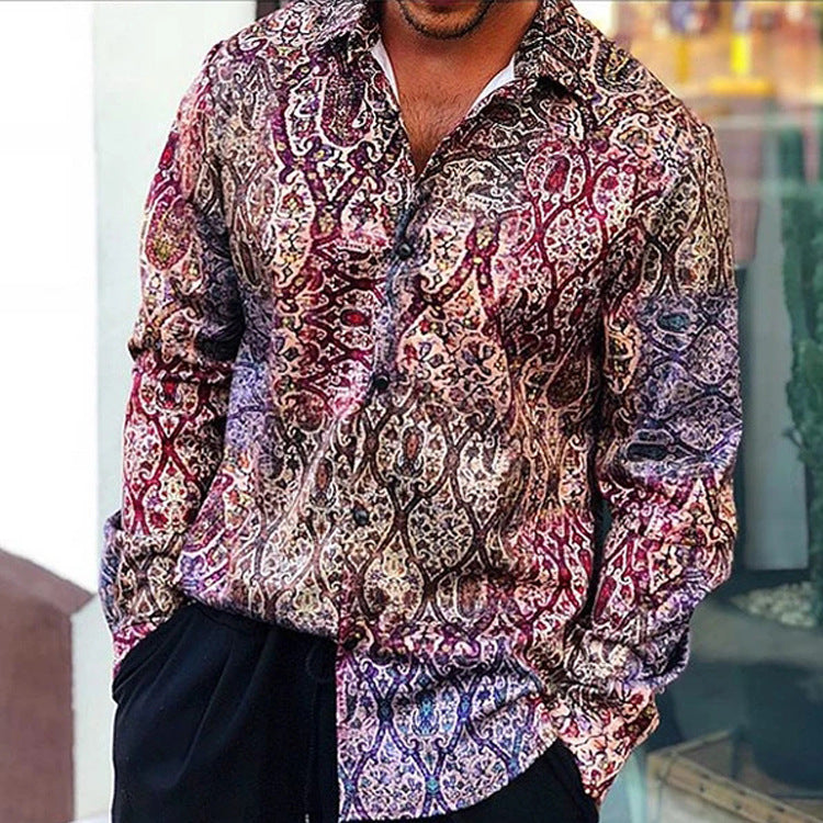 Printed Long-Sleeved Shirt Casual Travel Fashion Men's Clothing