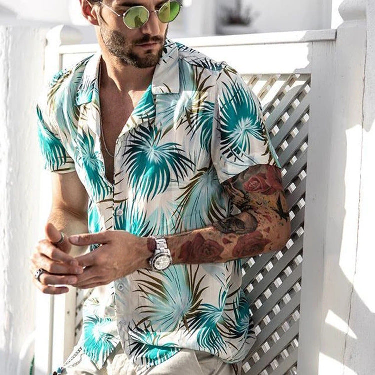 Men's Shirt Hawaiian Casual Beach Maple Leaf Short Sleeve