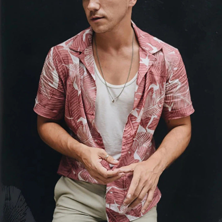 Men's Maple Leaf Printed Shirt Trendy Men's Fashion Men's Short-Sleeved Shirt