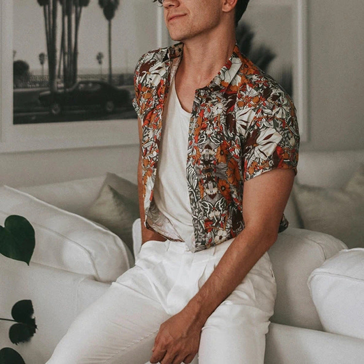 Men's Short-Sleeved Printed Shirt Casual Holiday Fashion Top