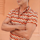 Men's Striped Printed Short Sleeve Shirt