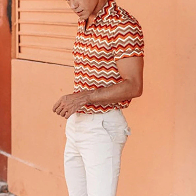 Men's Striped Printed Short Sleeve Shirt