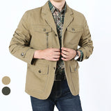 Veste Homme Mi Saison Men's Cotton Jacket Middle-Aged Leisure Suit Cotton Pure Color Thickened Suit Jacket