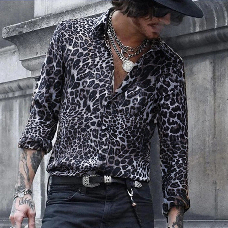 Men's Shirt Leopard Print Long-Sleeved Shirt Casual Vacation Men's Clothing