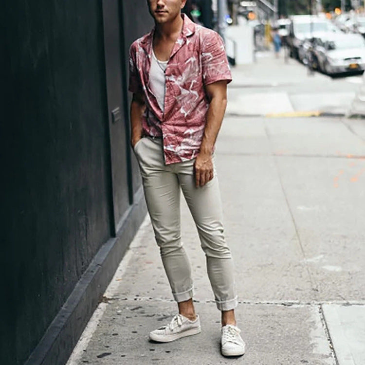 Men's Maple Leaf Printed Shirt Trendy Men's Fashion Men's Short-Sleeved Shirt