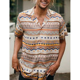 Men's Short-Sleeved Shirt Striped Printed Trendy Men's Shirt Casual Men's Clothing