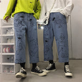 Anime Print Jeans Denim Pants for men Vintage Cartoon Printed Straight Wide Leg Jeans