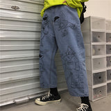 Anime Print Jeans Denim Pants for men Vintage Cartoon Printed Straight Wide Leg Jeans