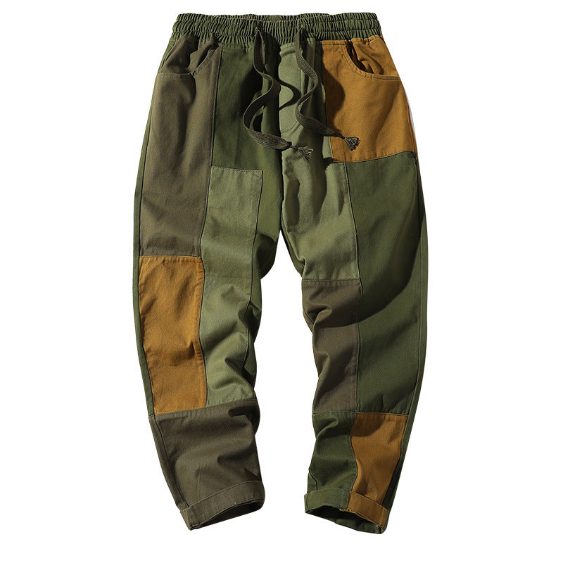 Men's Spring plus Size Loose Retro Sports Trousers Color Matching Straight Casual Pants Men Cargo Pant