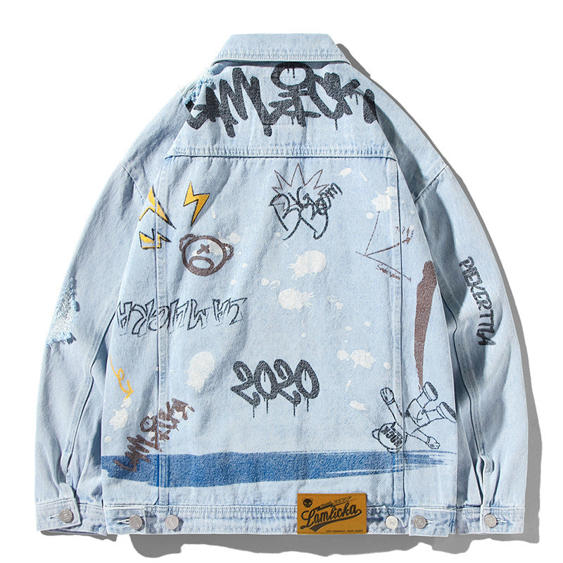 Spring Denim Jacket Trendy Men's Loose Large Size Top Men's Casual Denim Short Gown Men Denim Jacket