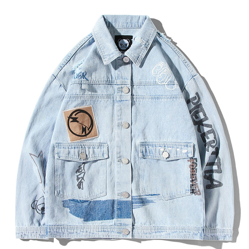 Spring Denim Jacket Trendy Men's Loose Large Size Top Men's Casual Denim Short Gown Men Denim Jacket