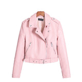 Hot Pink Motorcycle Jacket Small Leather Coat Women's Short Spring and Autumn Student Pu Slim Belt Biker's Leather Jacket Coat