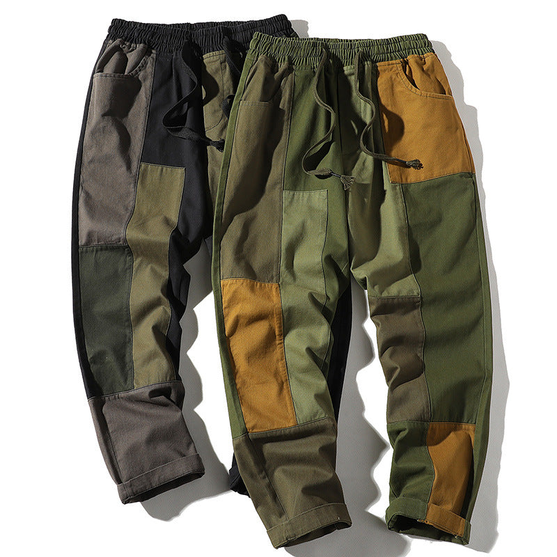 Men's Spring plus Size Loose Retro Sports Trousers Color Matching Straight Casual Pants Men Cargo Pant