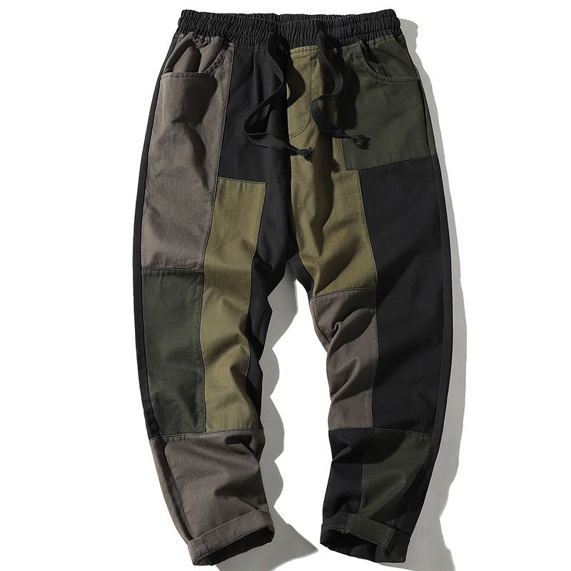 Men's Spring plus Size Loose Retro Sports Trousers Color Matching Straight Casual Pants Men Cargo Pant