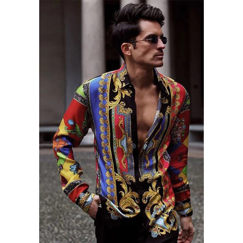 Men's Printed Long-Sleeved Shirt Casual Vacation Style Top