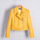 Hot Pink Motorcycle Jacket Small Leather Coat Women's Short Spring and Autumn Student Pu Slim Belt Biker's Leather Jacket Coat