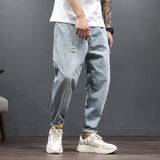 Relaxed Tapered Jean Fisherman Jean for Men Spring and Summer Breathable plus Size Simple All-Match Casual Harem Denim Trousers Men