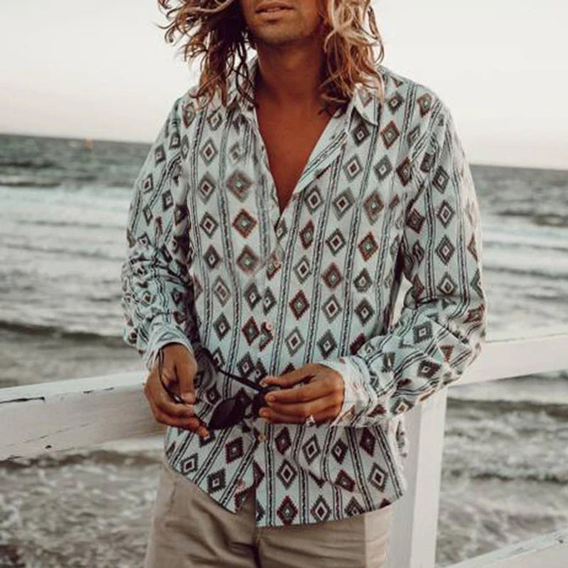 Men's Shirt Hawaiian Casual Beach Printed Long Sleeve