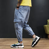 Relaxed Tapered Jean Spring/Summer Breathable plus Size Simple All-Match Casual Harem Denim Trousers for Men