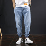 Men Relaxed Tapered Jean Crop Jeans Anklelength Denim Pant Relaxed Tapered Jean Mens Corset Denim Pant Spring/Summer Quality Breathable plus Size Versatile Casual Light Blue Ankle-Tied Harem Denim Men