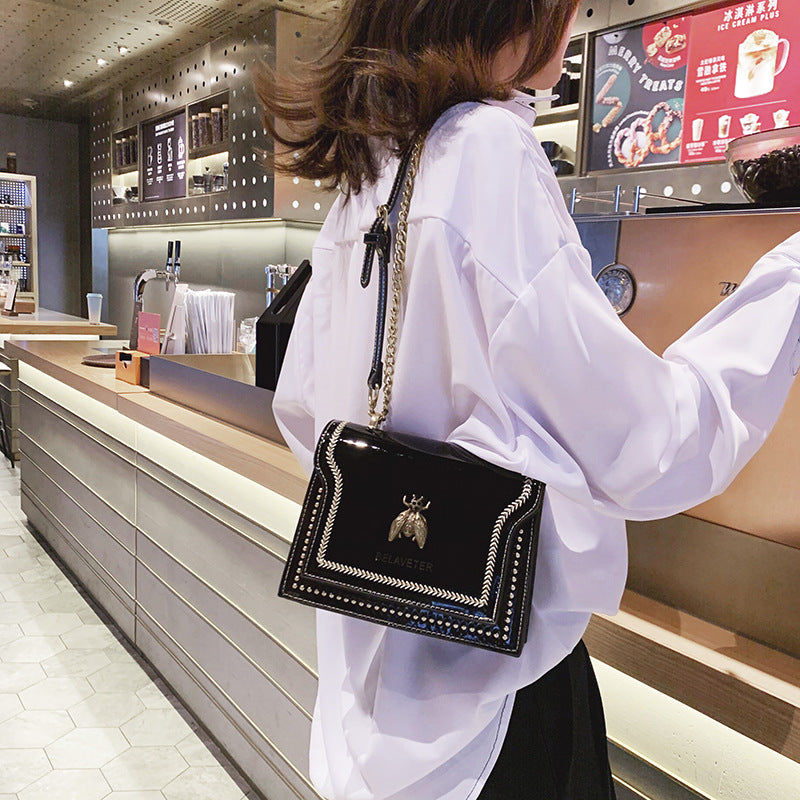 Patent Leather Small Square Bag Versatile Chain Bag