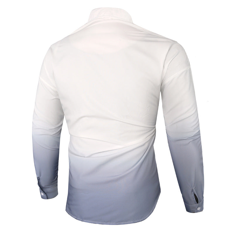 Men's Gradient Color Long-Sleeved Shirt Fashionable Casual Shirt Men Shirt