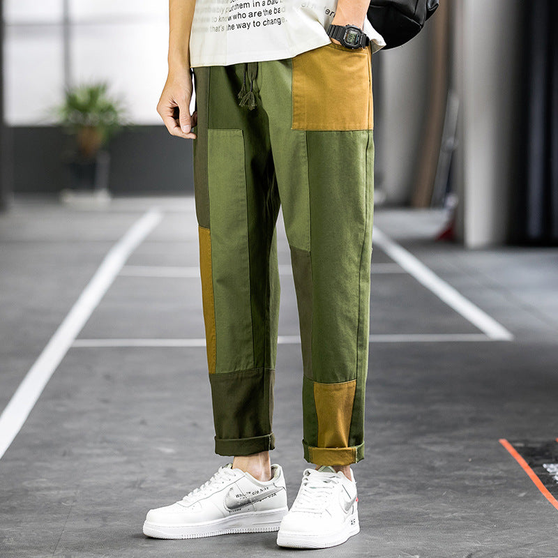 Men's Spring and Summer Large Size Casual Loose Retro Sports Color Matching Straight Casual Pants Men Cargo Pant