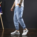 Men Relaxed Tapered Jean Crop Jeans Anklelength Denim Pant Relaxed Tapered Jean Mens Corset Denim Pant Spring/Summer Quality Breathable plus Size Versatile Casual Light Blue Ankle-Tied Harem Denim Men