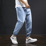 Men Relaxed Tapered Jean Crop Jeans Anklelength Denim Pant Relaxed Tapered Jean Mens Corset Denim Pant Spring/Summer Quality Breathable plus Size Versatile Casual Light Blue Ankle-Tied Harem Denim Men