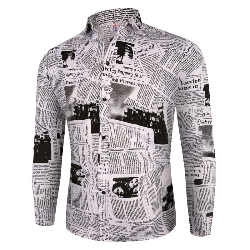 Men's Fashion Letter Printed Long-Sleeved Shirt Youth Casual Trend Shirt Men Shirt