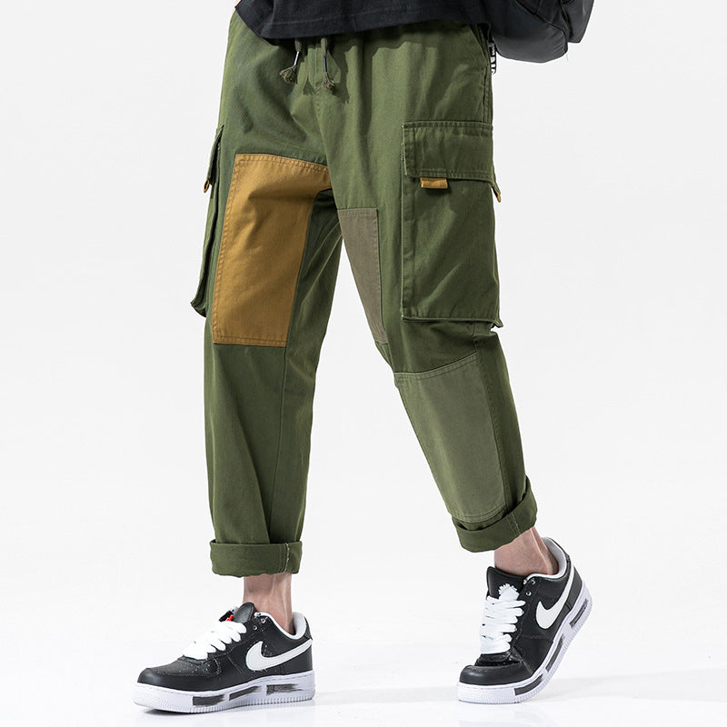 Men's Spring plus Size Loose Retro Sports Color Matching Straight Casual Pants Trousers Men Cargo Pant