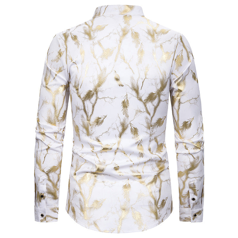 Men's Long-Sleeved Stand Collar Bronzing Nightclub Casual Men Shirt
