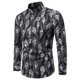 Men's Large Size Loose Trendy Ancient Long Sleeve Stand Collar Feather Bronzing Nightclub Casual Men Shirt