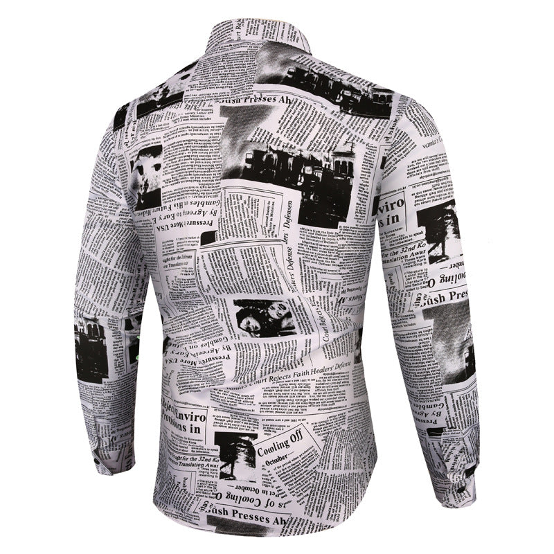 Men's Fashion Letter Printed Long-Sleeved Shirt Youth Casual Trend Shirt Men Shirt