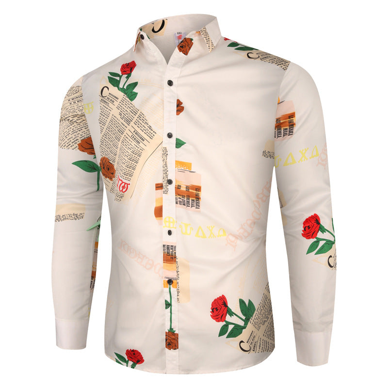 Men's Long Sleeve Printed Shirt plus Size Retro Fashion Trends Casual Long Sleeve Shirt Men Shirt