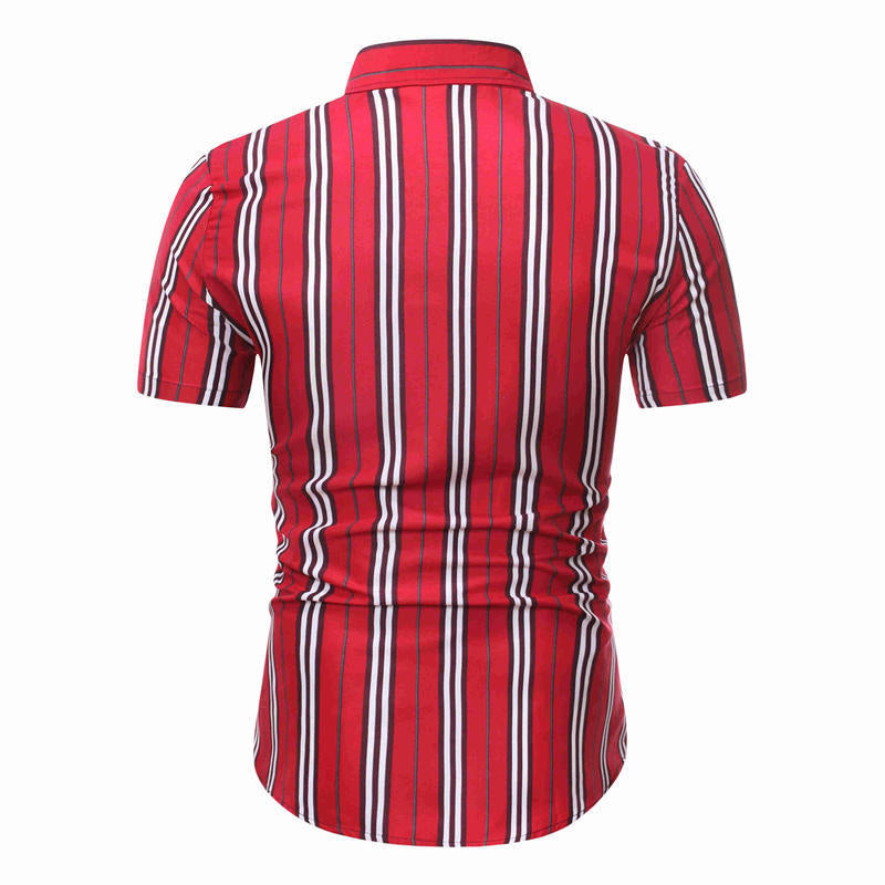 Men's Slim-Fit Striped Short Sleeves Shirt Youth Fashion Casual Shirt Men Shirt