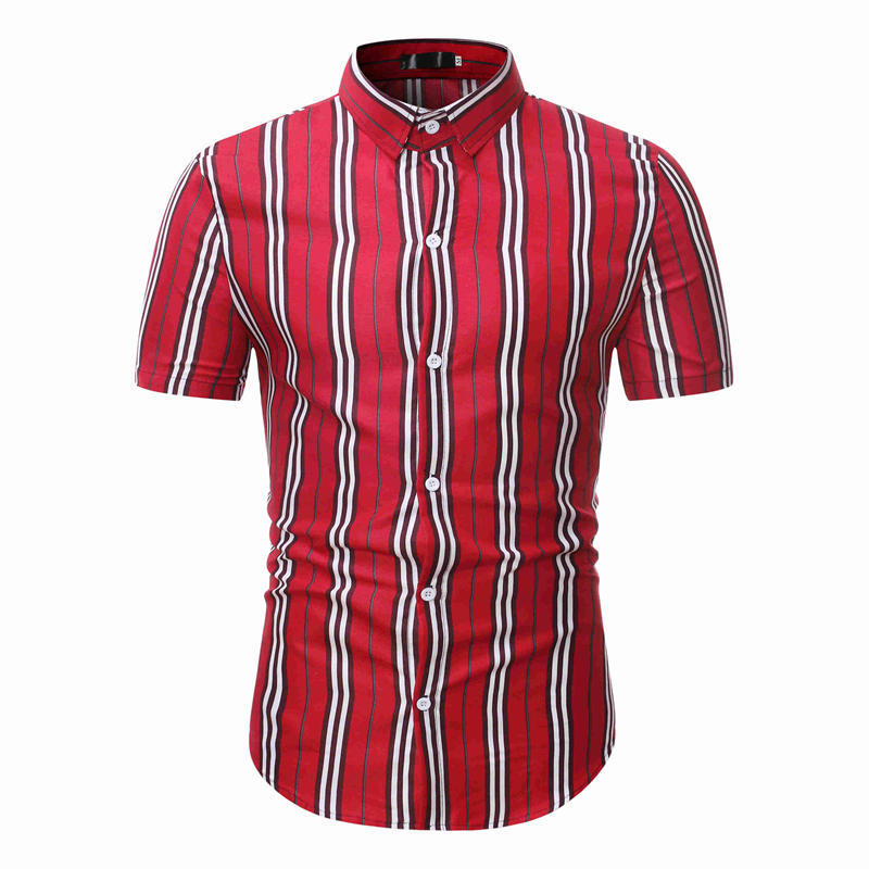 Men's Slim-Fit Striped Short Sleeves Shirt Youth Fashion Casual Shirt Men Shirt