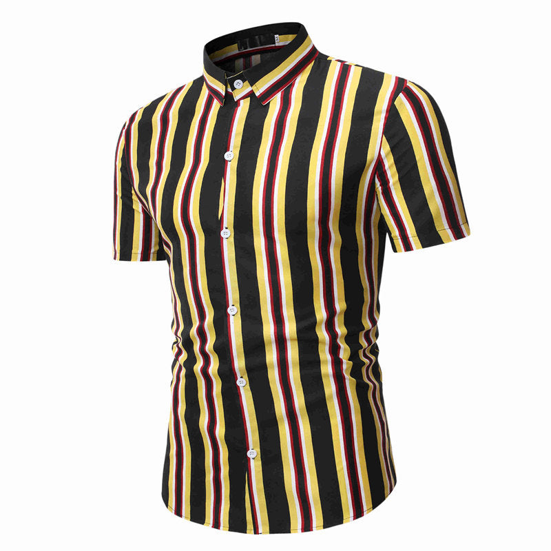 Men's Slim-Fit Striped Short Sleeves Shirt Youth Fashion Casual Shirt Men Shirt